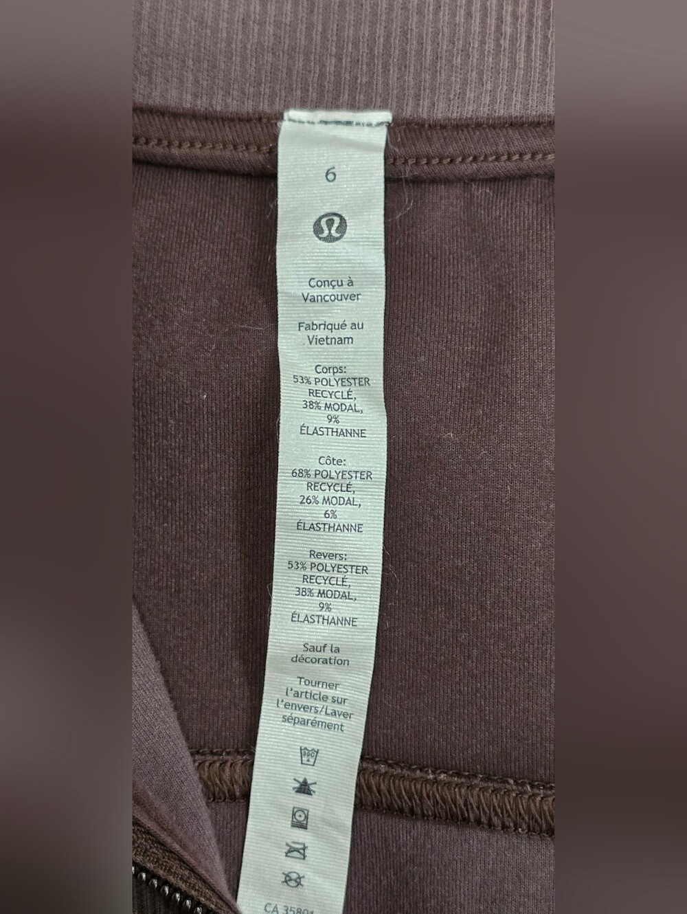 Lululemon Brushed Softstreme Ribbed Half Zip in Espresso, size 6. - Picture 12 of 13